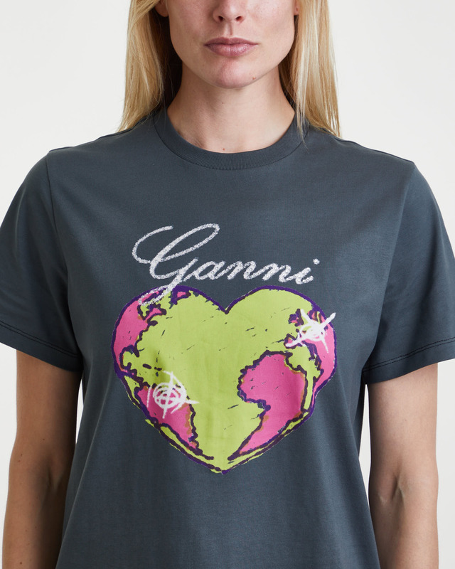 Ganni T-Shirt Basic Jersey Heart Relaxed Grey S
