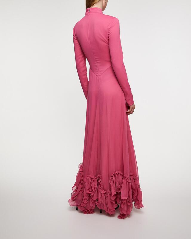 ROTATE Birger Christensen Klänning Chiffon Maxi Ruffle  Rosa 34