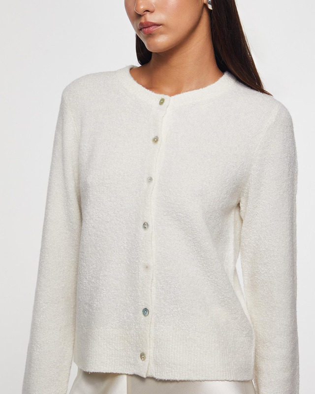 Vince Silk & Cashmere-Blend Bouclé Cardigan Offwhite L