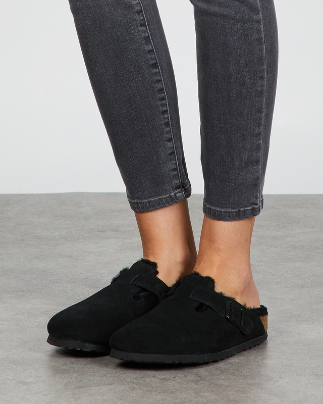 Birkenstock Tofflor Boston Fur Svart EUR 38