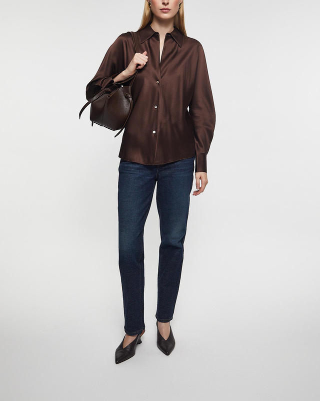 Vince Blus Silk Bias Long-Sleeve Espresso L