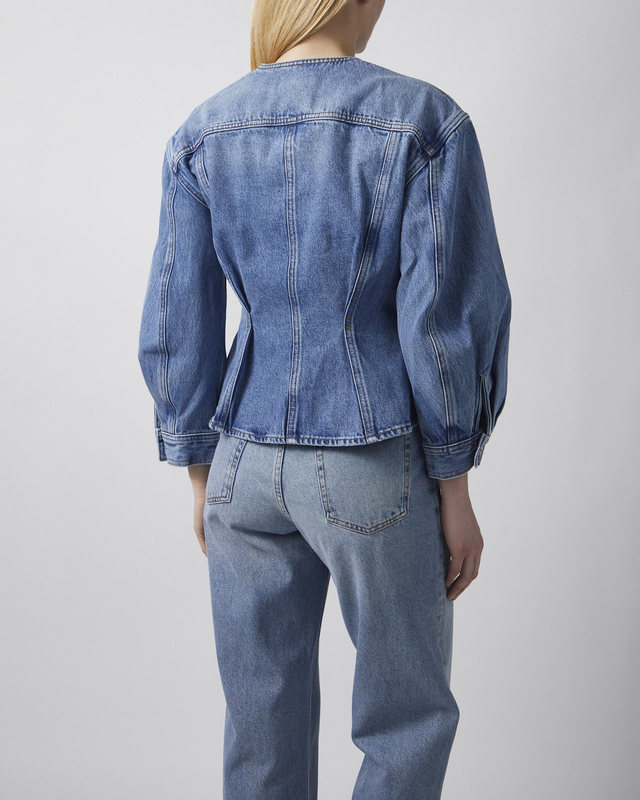 Frame Jacket The Nipped Collarless Light blue wash S
