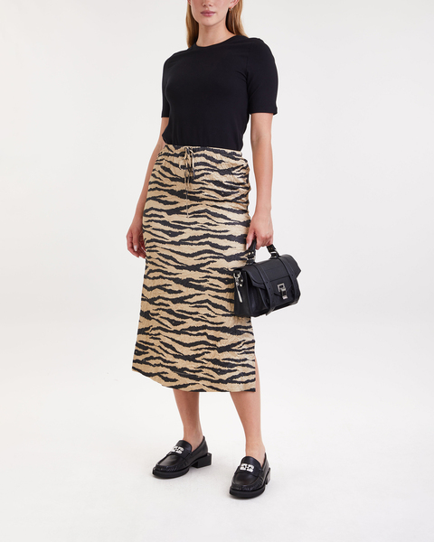 Skirt Crinkled Satin Elasticated Midi Khaki 1
