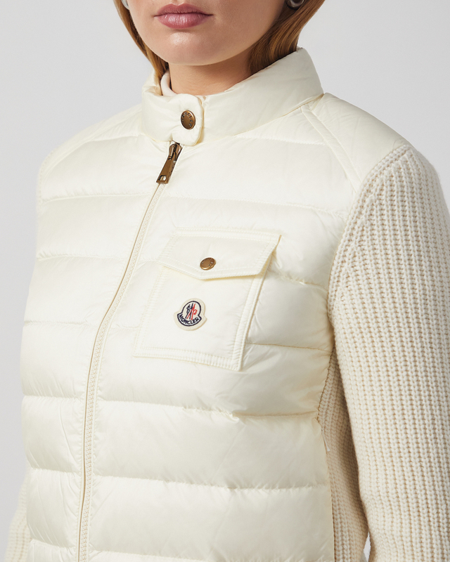 Moncler Jacket Padded Wool Zip-Up Cardigan Natural XS
