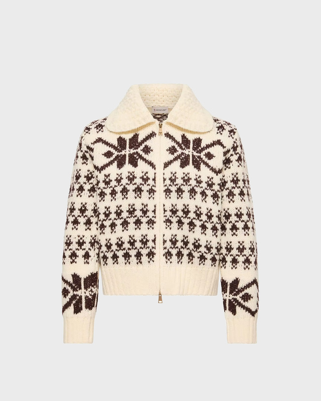 Moncler Cardigan Jacquard Sequin Zip-Up Light Beige S
