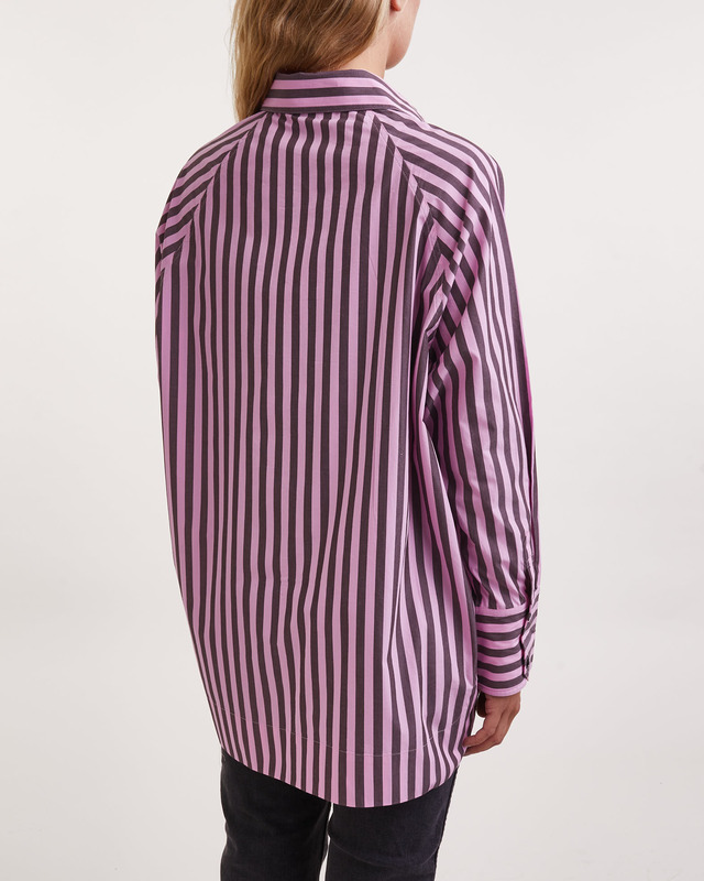 Ganni Shirt Stripe Cotton Oversize Raglan Rosa L-XL