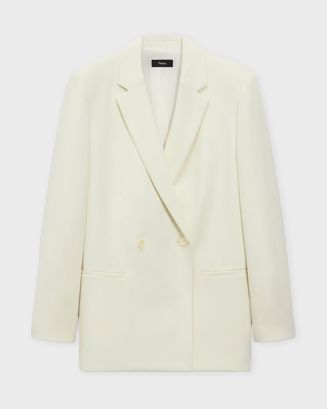 Theory Kavaj Relaxed Double-Breasted Crepe Beige US 8 (EUR 40)
