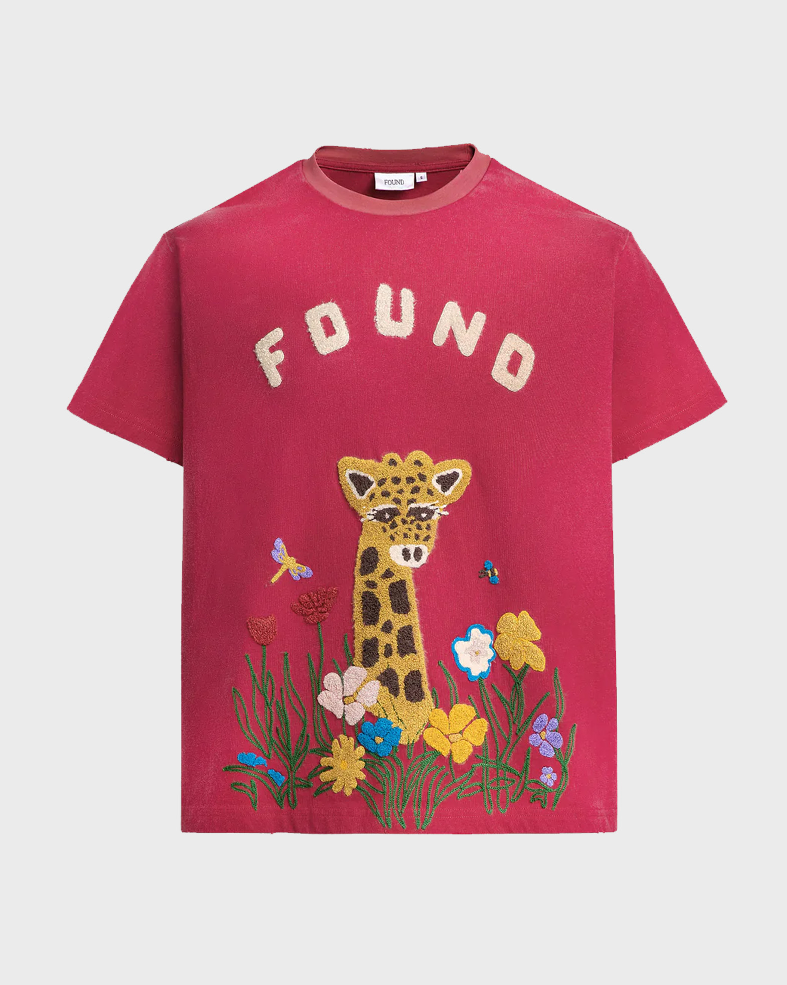 Found Kvinno Burgundy Wildlife Chenille Embroidered Tee Xs