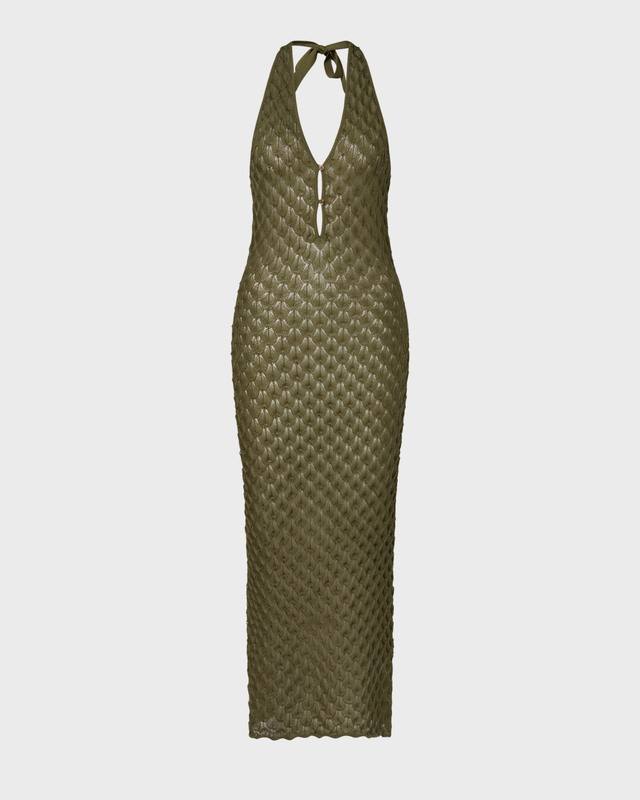 Malina Kjole Esra Knitted Halterneck Maxi Oliv M