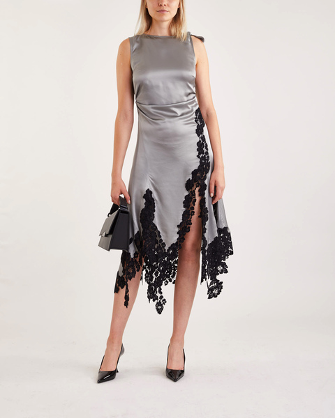 Dress Lace Satin Midi Ljusgrå 2