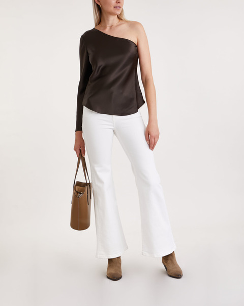 Blus Satin One-Shoulder Top Mörkbrun 2