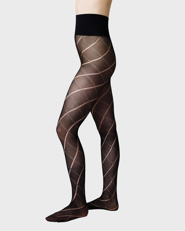Swedish Stockings Tights Kitty Argyle Black M