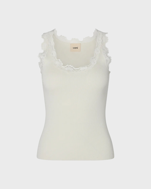 LEONÍ Top Älma Lace-trimmed Ribbed Silk Egg Shell 38