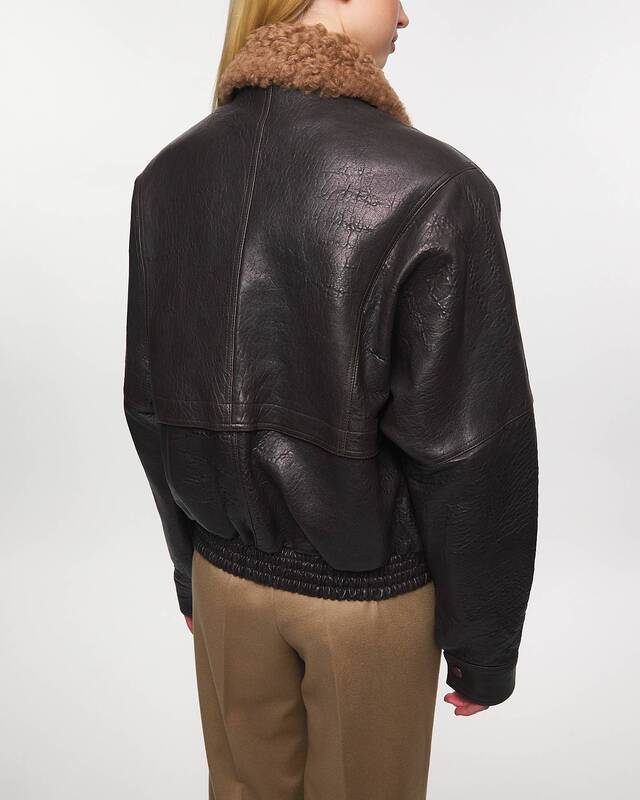 Magda Butrym Jacka Vintage Embossed Leather Bomber Brun FR 40 (EUR 38)