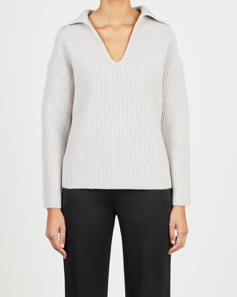Sweater V-Neck Collared Pullover Silver 1