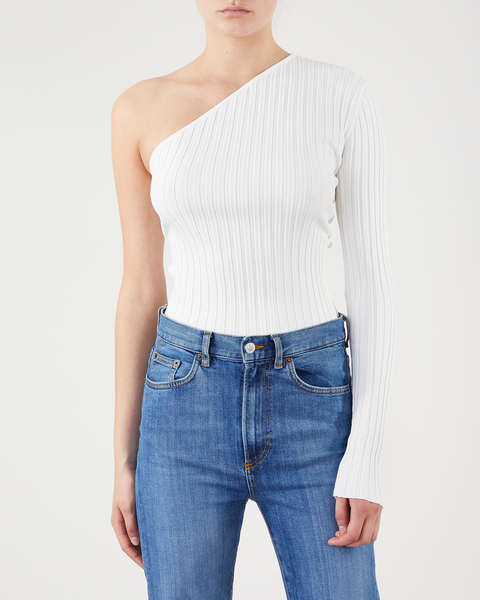 One Shoulder Ribbed Top White 1