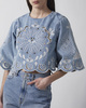 FARM Rio Blouse Denim Richelieux Cropped Denim XS