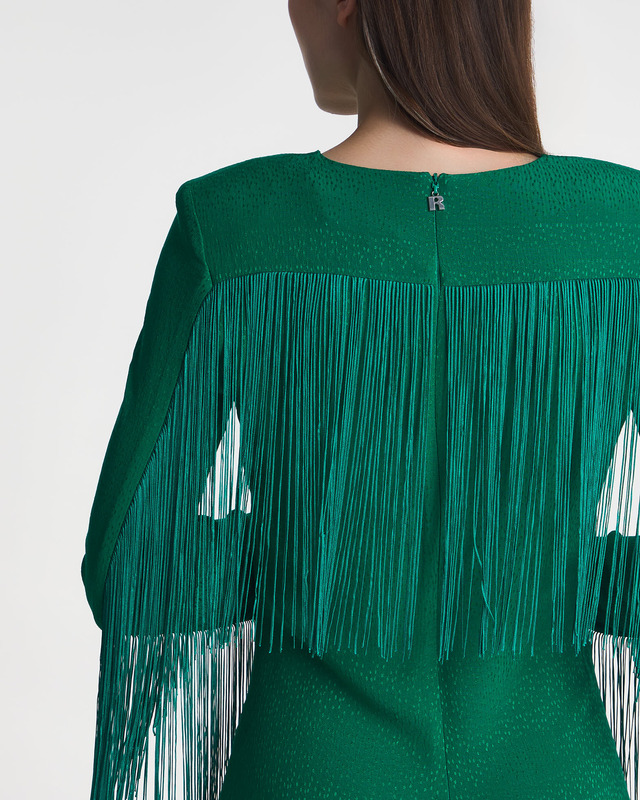 ROTATE Birger Christensen Dress Fringe Midi Green 42