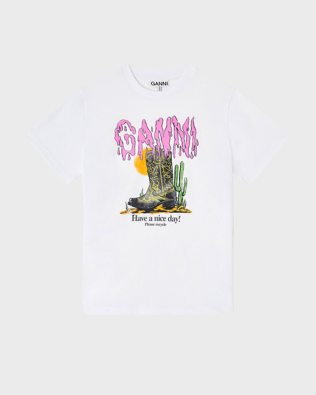 Ganni T-shirt Basic Cotton Jersey  Boots Print White L