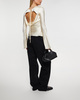 Ganni Blouse Solid Stretch Satin Long Sleeve Egret 34