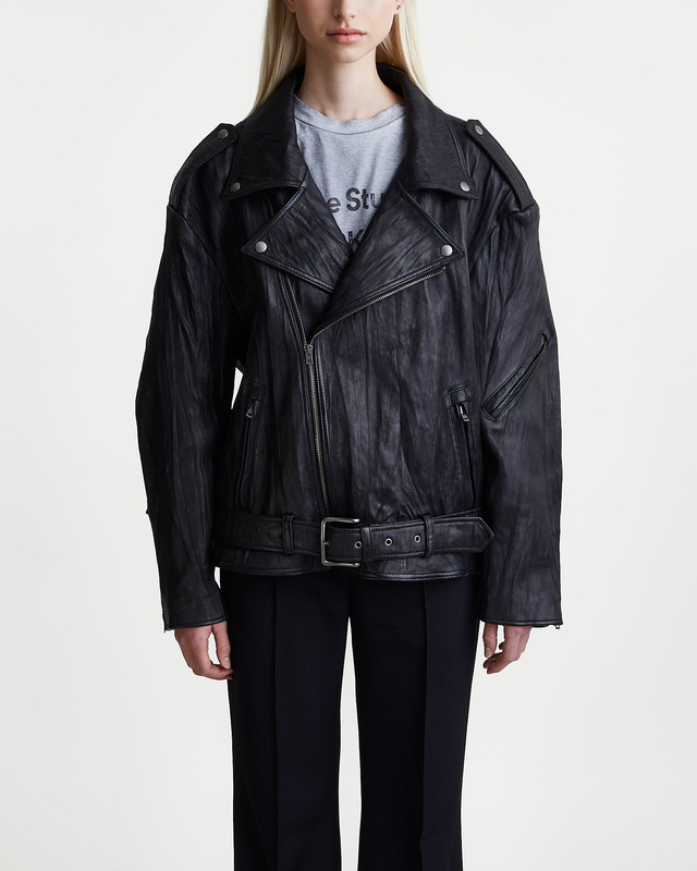Acne Studios Jacket Crinkle Leather Biker Svart 34