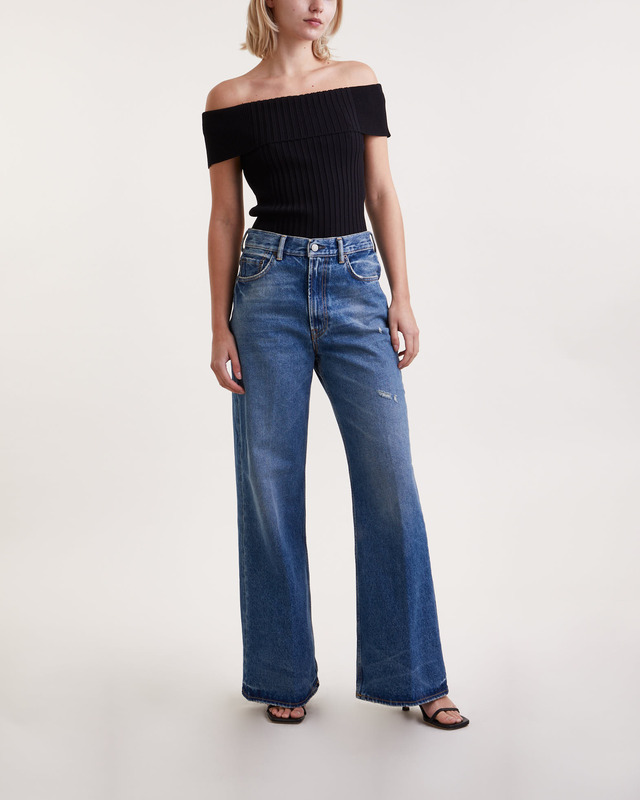 Ganni Top Melange Knit Off Shoulder Svart XS