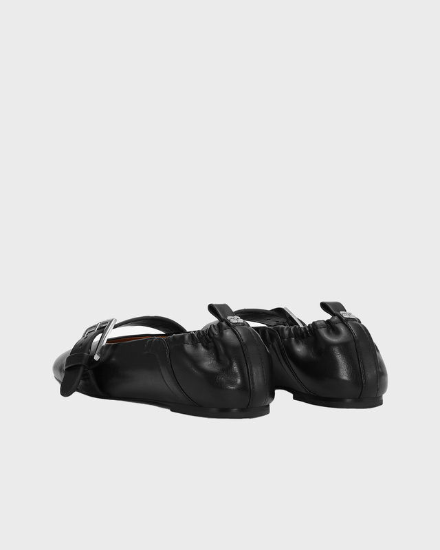Ganni Ballerina Butterfly Strap Crinkle Oleate Black EUR 36