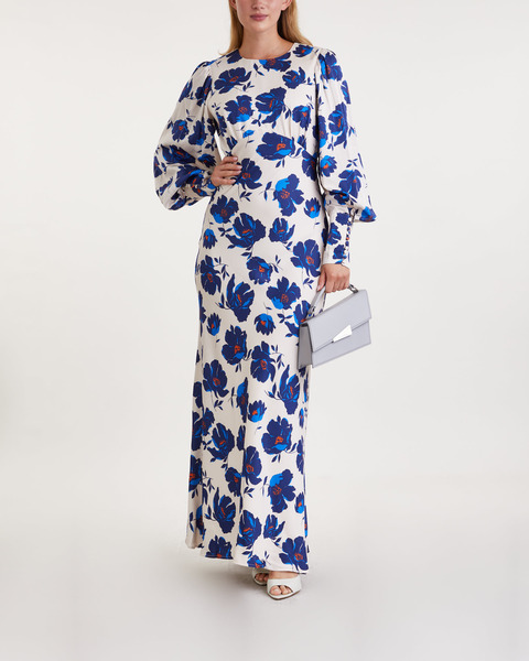 Dress Alize satin maxi Vit/blå 2