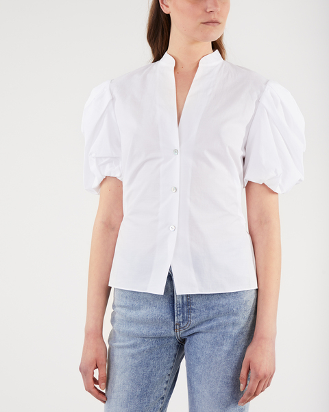 Blus Draped Puff Sleeve Vit 1