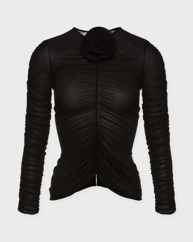 Magda Butrym Topp Sheer Ruched Rose Appliqué Svart FR 42 (EUR 40)