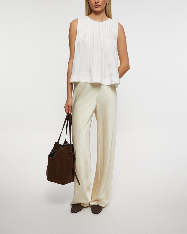 Vince Top Pleated A-Line Crew Neck Offwhite M