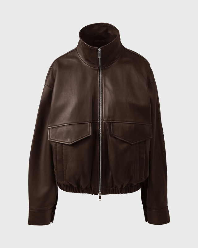 Wakakuu Icons Jacka Leather Funnel Neck Dark Brown S