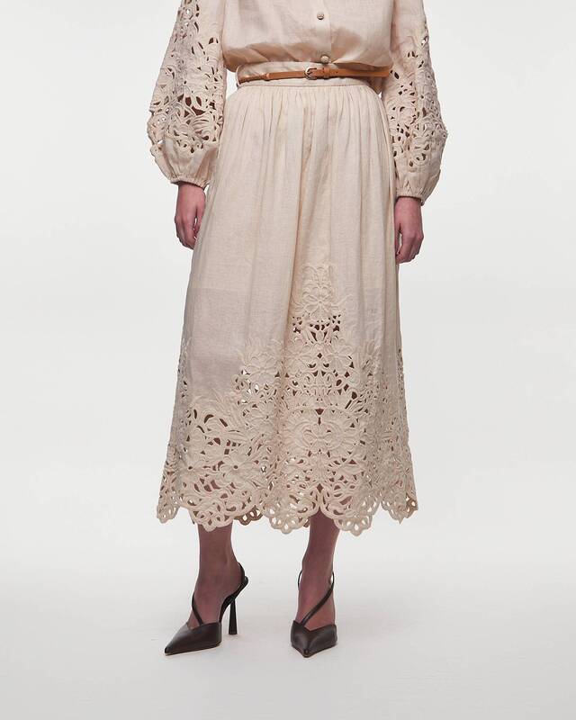 Zimmermann Skirt Wylie Embroidered Midi  Creme 1 (S-M)