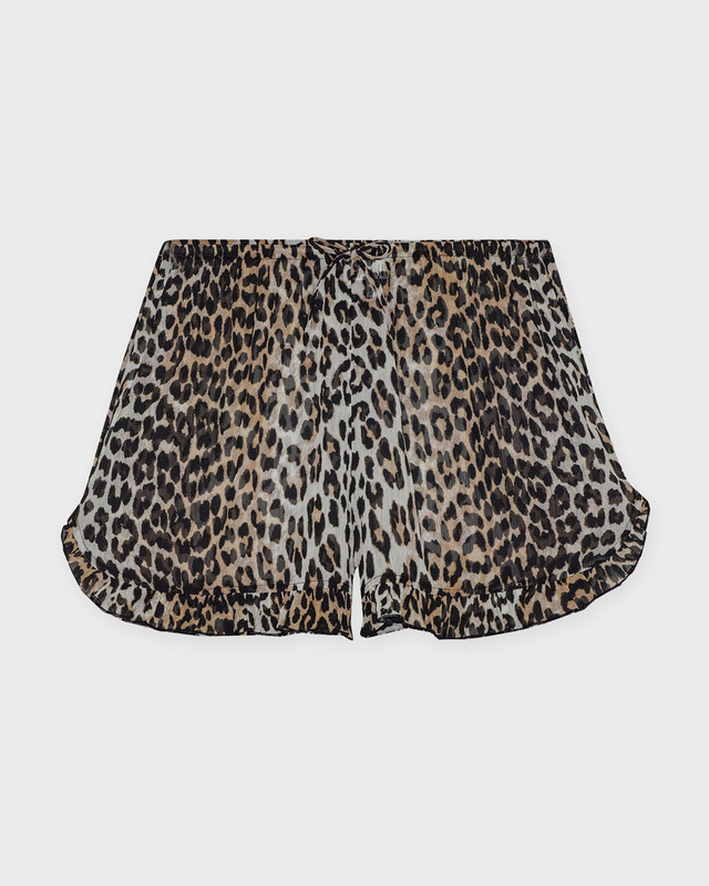 Ganni Shorts Chiffon Ruffle Leopard 38