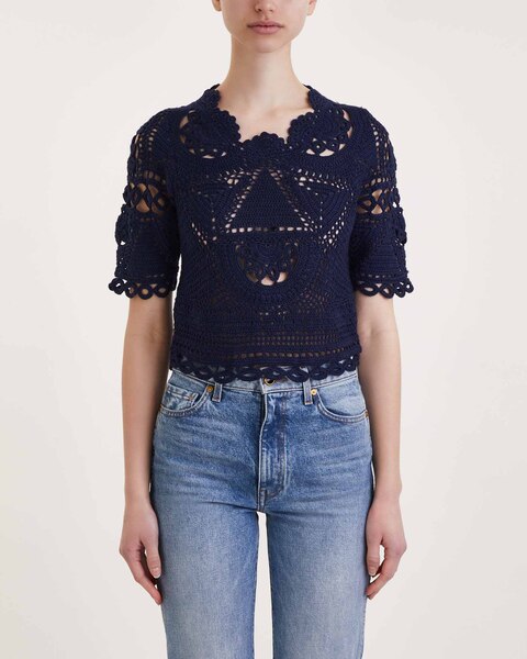 Hand croched top  Navy 1