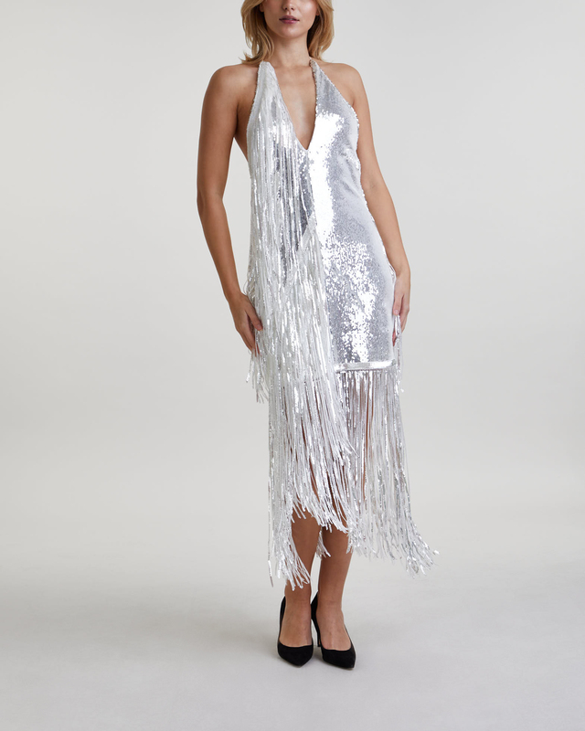ROTATE Birger Christensen Klänning Sequins Mini Fringe Vit 34