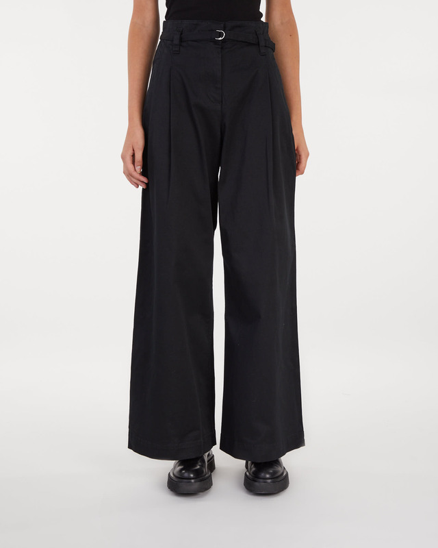 Proenza Schouler White Label Cotton Twill Wide Leg Trouser Black US 4 ( EUR 36)