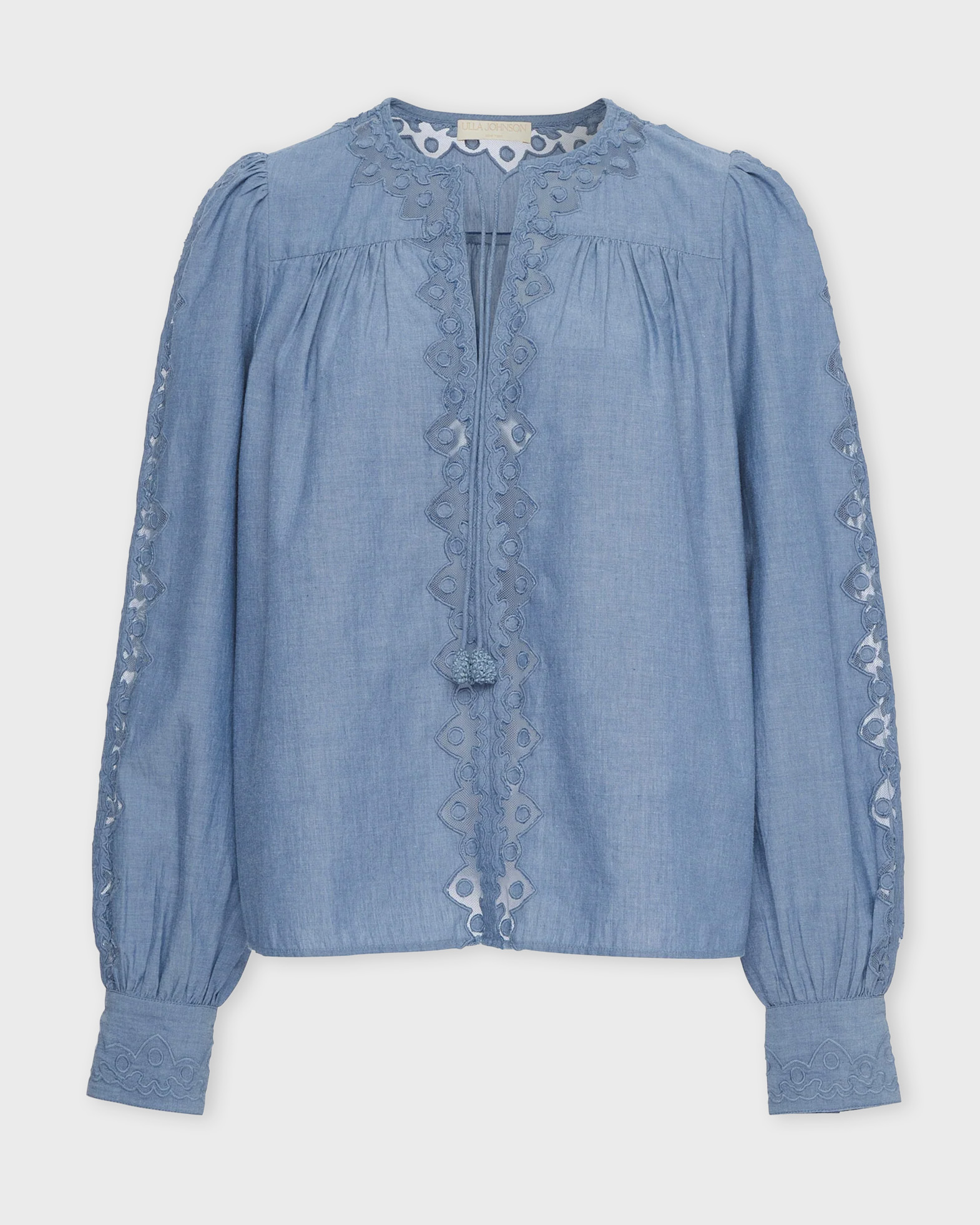 Ulla Johnson Women's Light Blue Blouse Kady Long Sleeve Us 10 (Eur 42)