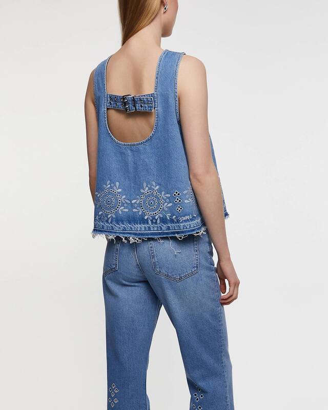 Ganni Top Broderie Anglaise Denim Ljusblå 40