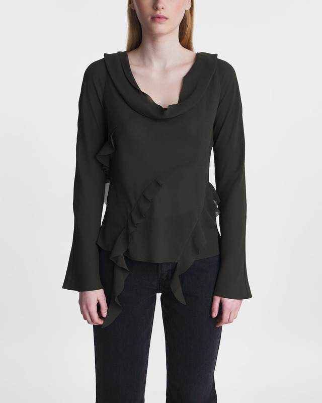 Acne Studios Blouse Ruffle Drape Top Antracite grå 38