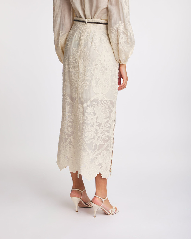 Zimmermann Skirt Ottie Embroidered Midi Cream 1 (S-M)