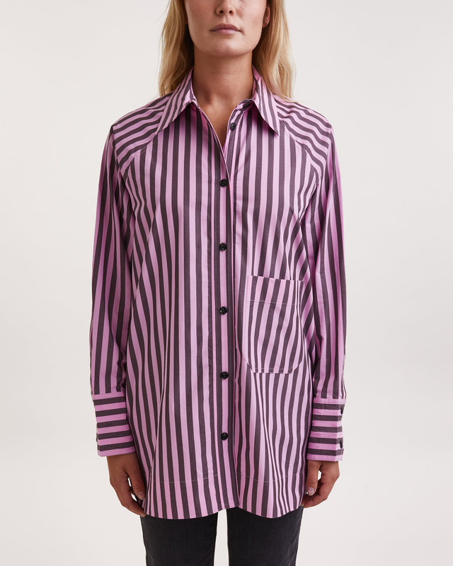 Ganni Shirt Stripe Cotton Oversize Raglan Rosa L-XL