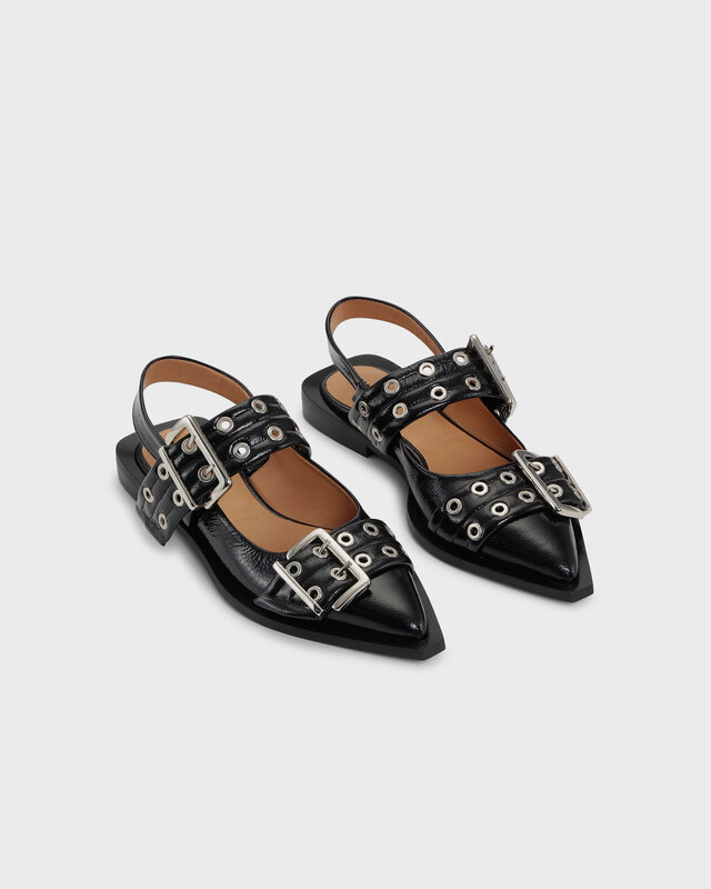 Ganni Ballerina Wide Welt Buckle Ballerina Svart EUR 39