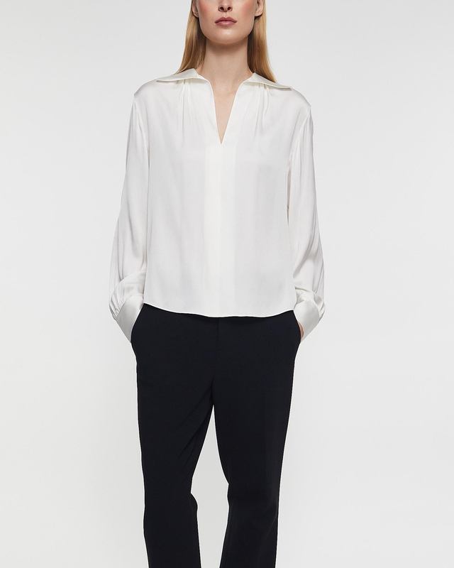 Vince Blouse Placed Smocked Long Sleeve Offwhite S