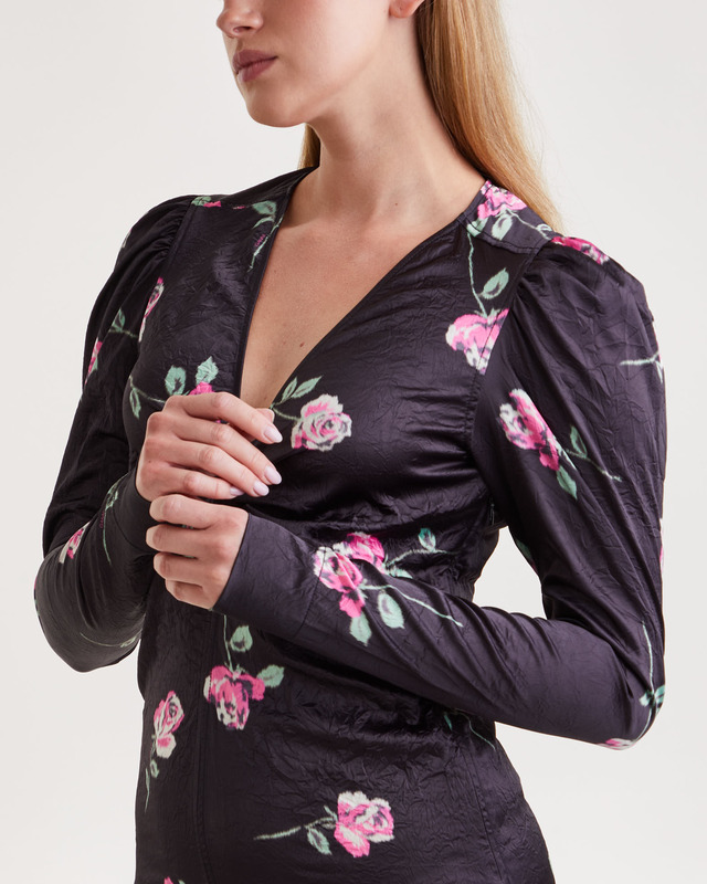 Ganni Crinkled Satin Mini Klänning Svart 40