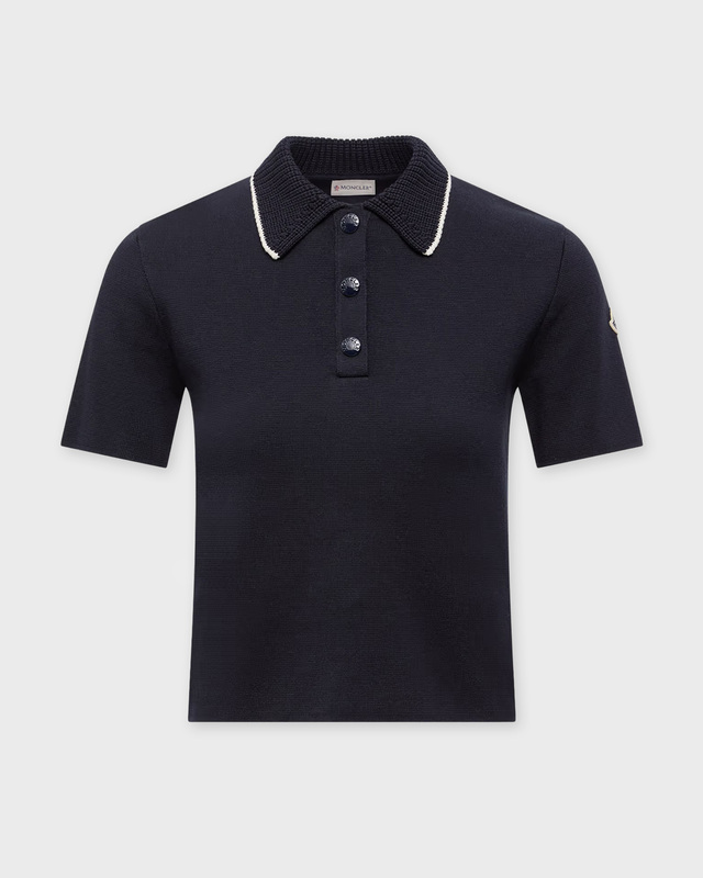 Moncler Top Knit Cotton Polo Shirt Navy S