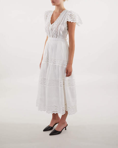 Klänning Georgina Eyelet Flutter V-neck Vit 2