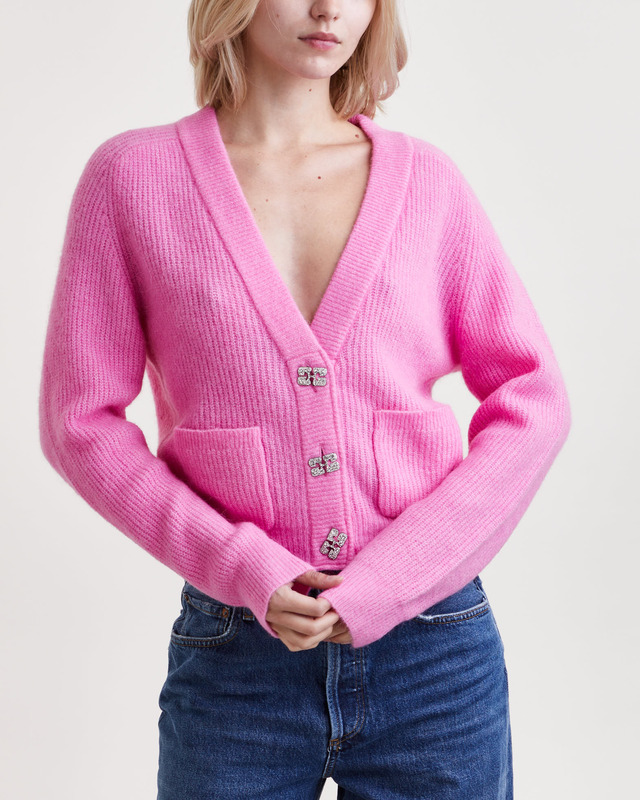 Ganni Cardigan Soft Wool Solid  Rosa S