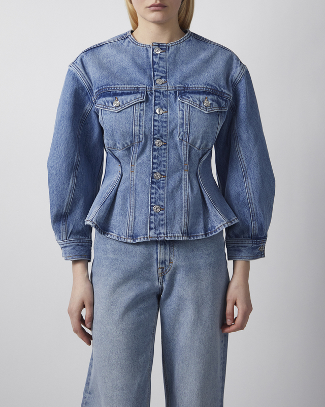 Frame Jacket The Nipped Collarless Light blue wash S