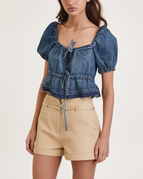 Top Tint Edge Denim Puff Sleeve Blå 1